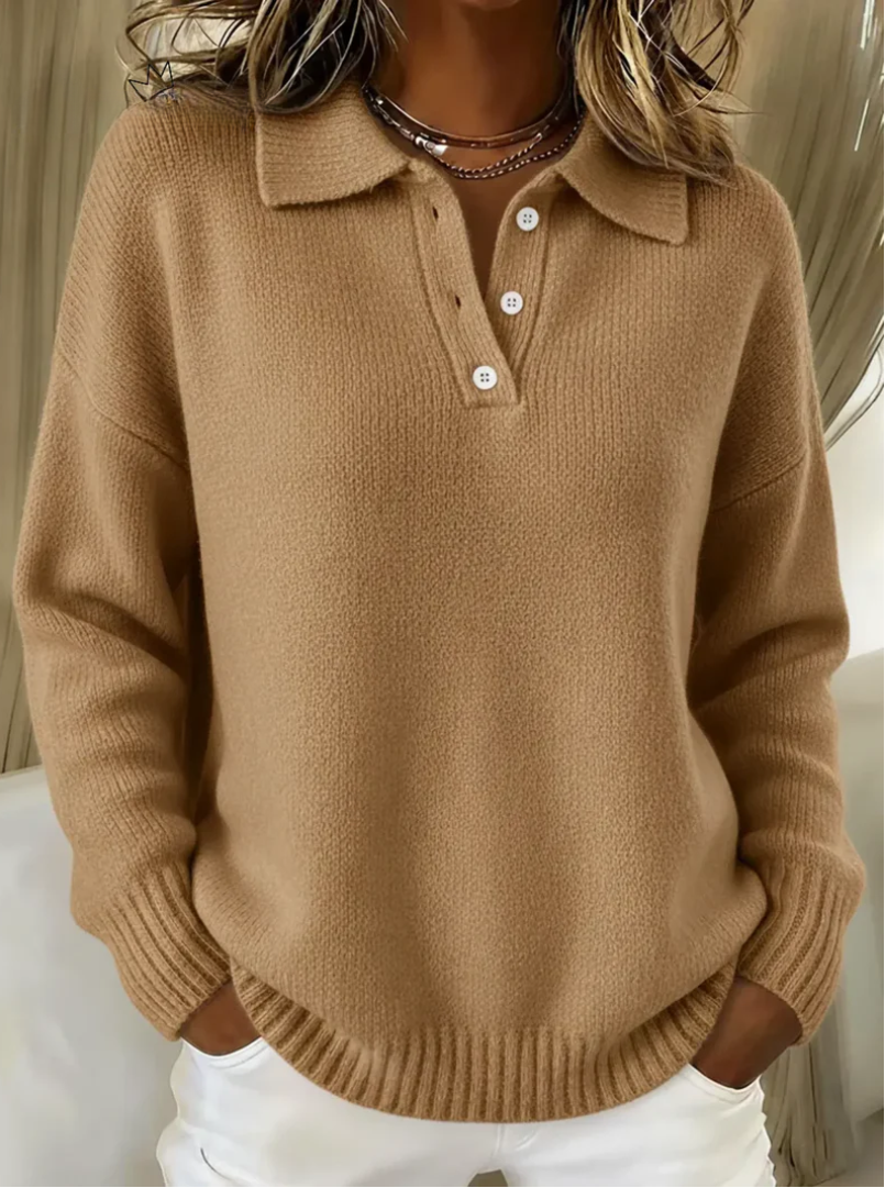 Renee – Cozy Polo Knit Sweater