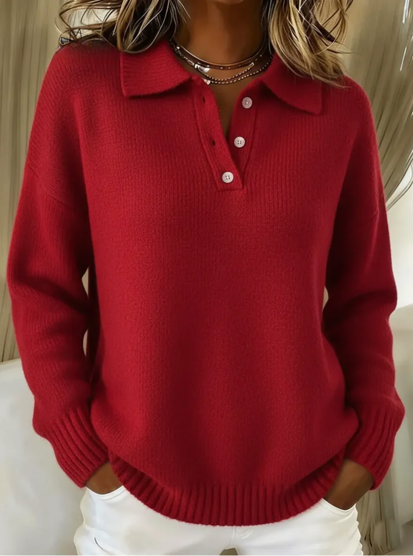 Renee – Cozy Polo Knit Sweater