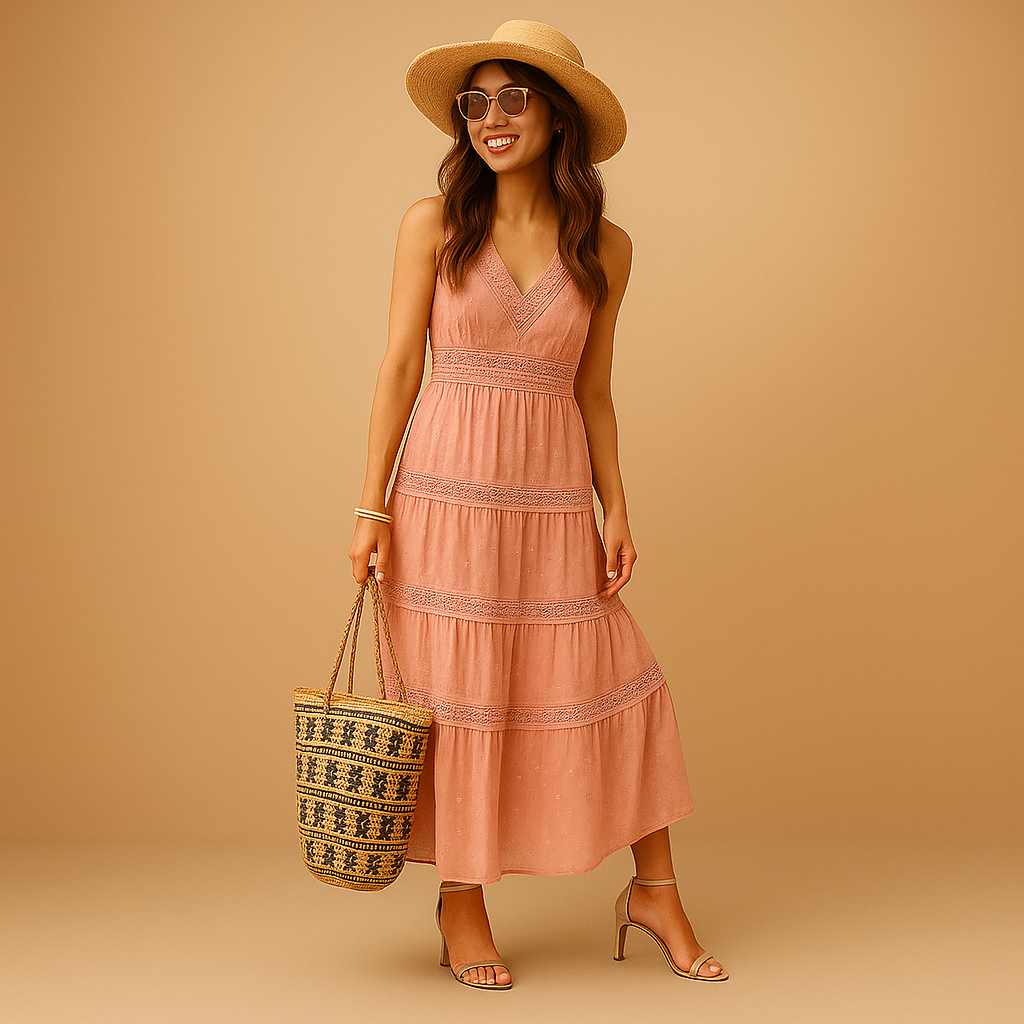 Calora – Chic Boho Midi Dress with Flattering Silhouette