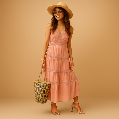 Calora – Chic Boho Midi Dress with Flattering Silhouette