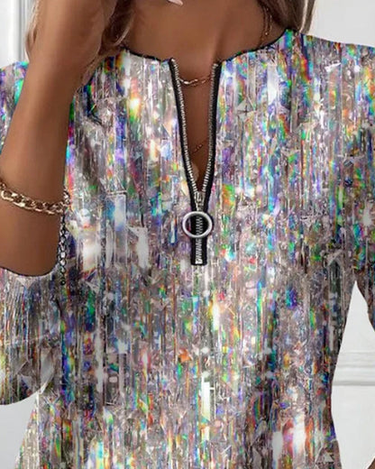 Rosaline | Printed Half-Zip Sweatshirt