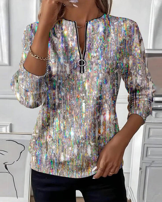 Rosaline | Printed Half-Zip Sweatshirt