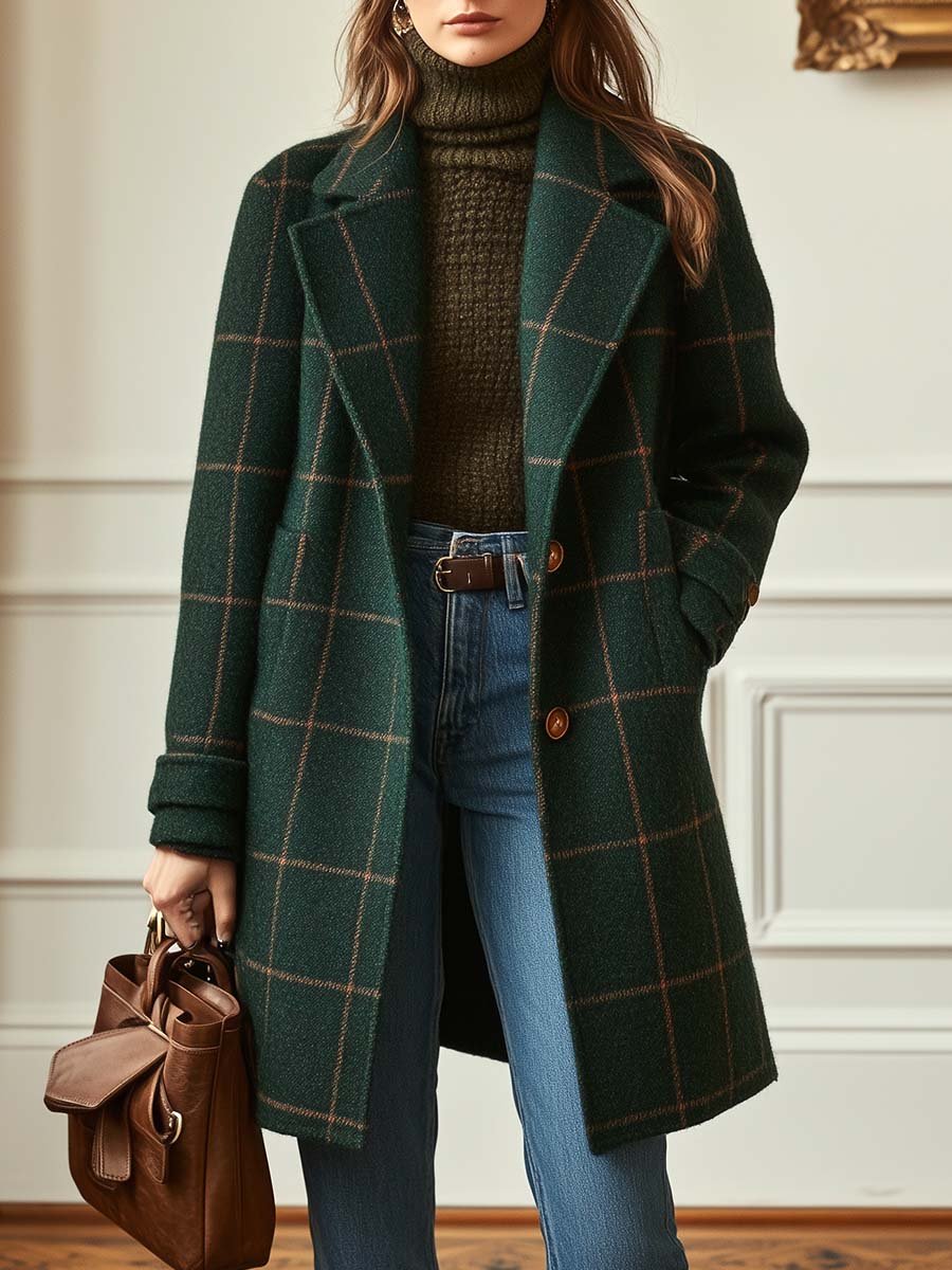 Grace – Classic Plaid Wool Coat