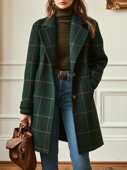 Grace – Classic Plaid Wool Coat